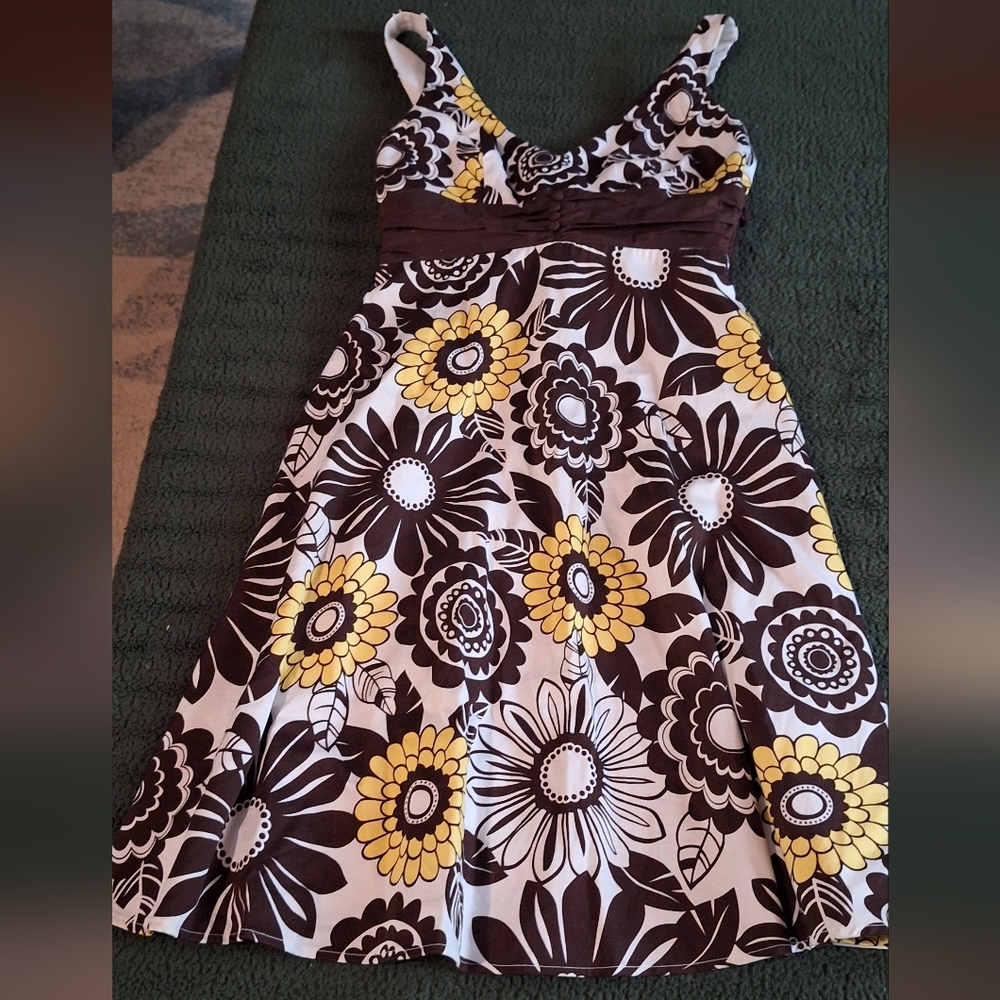 Be smart a frame sundress with belt white brown and yellow